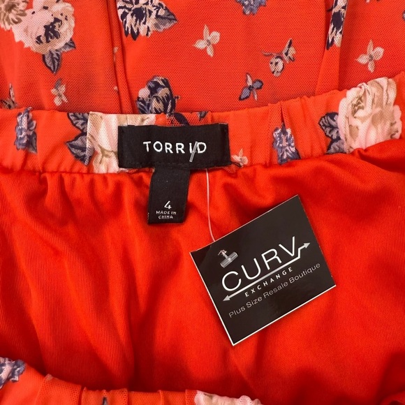 Torrid Orange Floral Mesh Skater Skirt - Size 4 (26) - Picture 5 of 5
